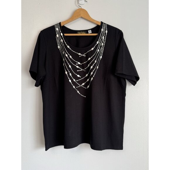 Bob Mackie Tops - Bob Mackie Wearable Art Top Size 1X Black Cotton Stretch Beaded Embellished